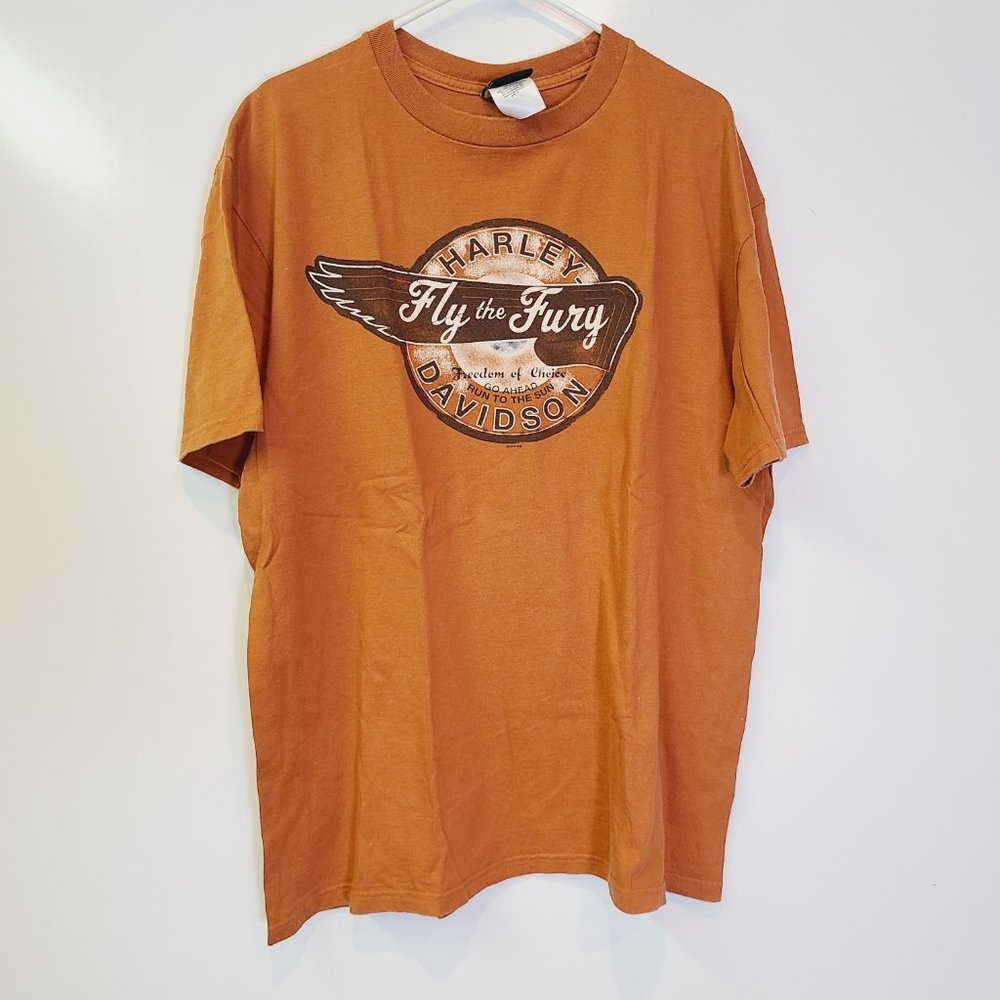 Harley Davidson Fly The Fury Space Coast Palm Bay FL Orange Short Sleeve Shirt